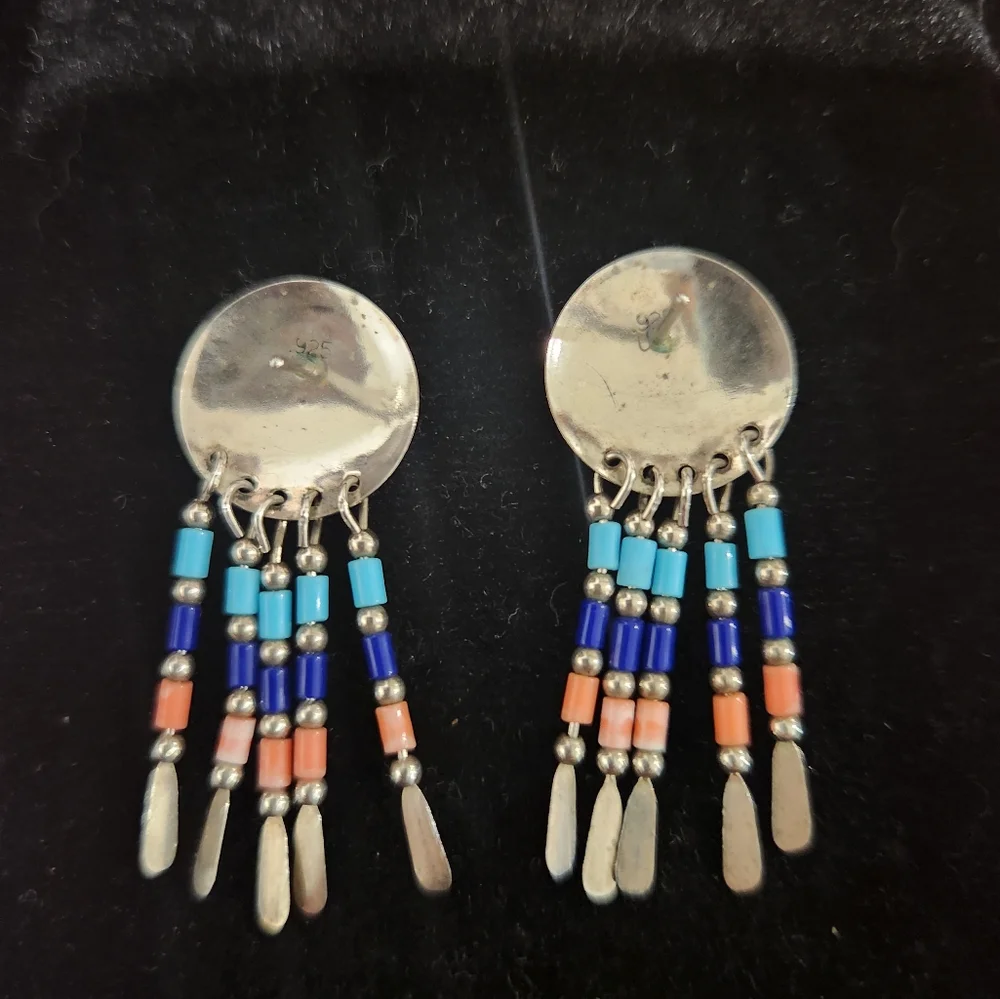 Navajo dreamcatcher earrings sterling silver metal - Picture 2 of 2